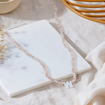 1Pc Glass Rondelle Beaded Necklaces NJEW-LP0007-23W-1