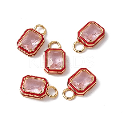 Pink Glass Rectangle Pendants KK-I696-10G-06-1