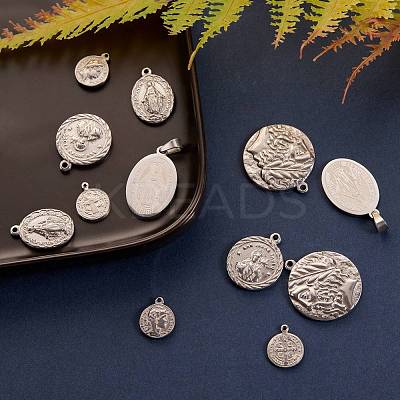 12Pcs 6 Style 304 Stainless Steel Pendants STAS-SZ0001-44P-1