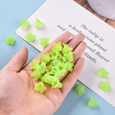 Green Frosted Transparent Acrylic Flower Beads X-PLF018-05-1