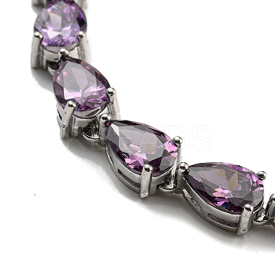 Rack Plating Brass Pave Cubic Zirconia Teardrop Links Bracelets for Women BJEW-H604-01P-07-1