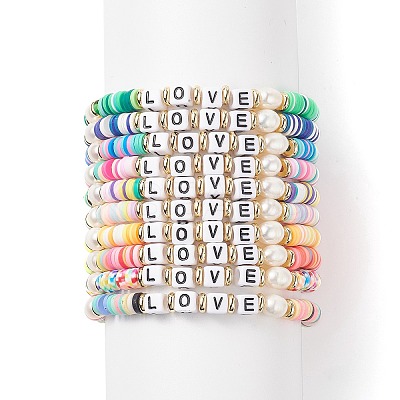 10Pcs 10 Color Handmade Polymer Clay Disc Surfer Stretch Bracelets Set BJEW-JB08873-1