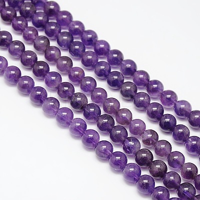 Natural Amethyst Round Beads Strands X-G-P047B-1AB-1