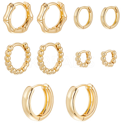 5 Pairs 5 Style Rack Plating Round Brass Hoop Earrings for Women EJEW-BBC0001-98-1