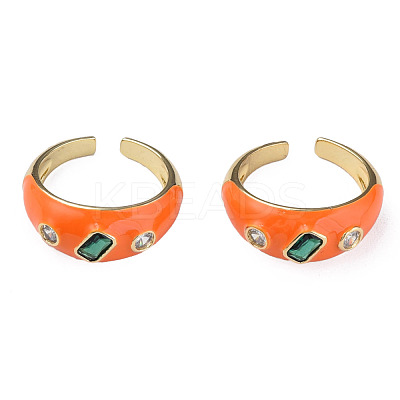 Cubic Zirconia Open Cuff Ring with Enamel RJEW-N035-128A-1