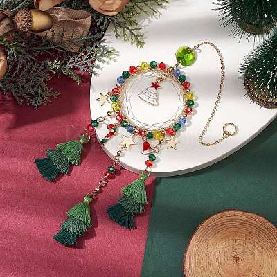 Christmas Theme Glass Beaded & Alloy Enamel Charm Hanging Ornaments HJEW-TA00245-1