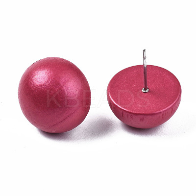 Painted Half Round Schima Wood Earrings for Girl Women EJEW-T017-02D-1