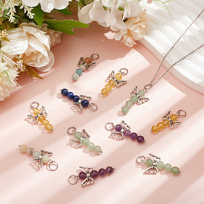 25Pcs 5 Styles Natural Green Aventurine & Lapis Lazuli & Red Aventurine & Citrine & Amethyst Pendants PALLOY-HY00024-1