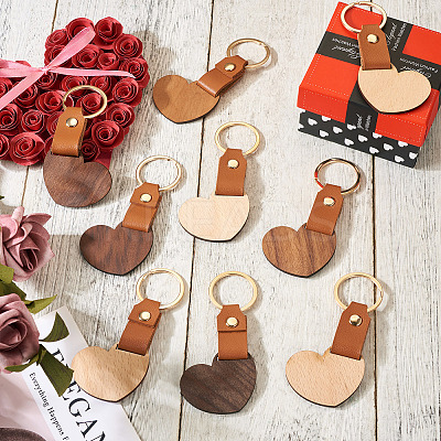10Pcs 2 Style Wooden & Imitation Leather Pendant Keychain KEYC-TA0001-23-1
