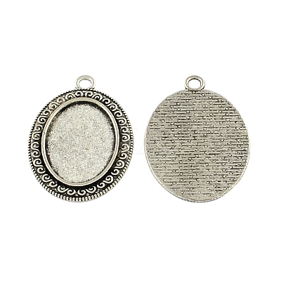 Tibetan Style Zinc Alloy Oval Pendant Cabochons Settings TIBEP-R334-257AS-RS-1