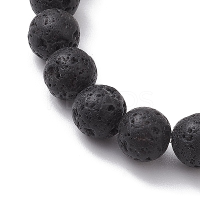 8mm Round Natural Lava Rock & Shell Pearl Beaded Stretch Bracelets BJEW-JB10243-1
