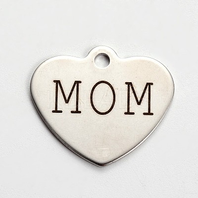 Mother's Day Non-Tarnish 201 Stainless Steel Family Theme Heart Pendants STAS-L165-B03-1