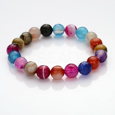Faceted Natural Agate Round Beads Kids Stretch Bracelets BJEW-JB01910-1