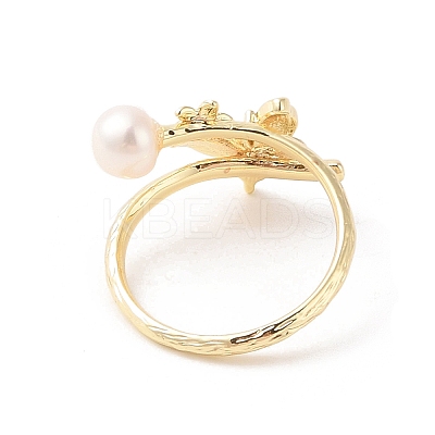 Round Natural Freshwater Pearl Finger Ring for Women RJEW-C090-05G-1