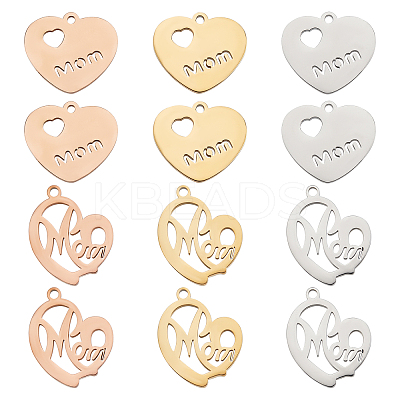 12Pcs 2 Style Ion Plating(IP) 304 Stainless Steel Pendants STAS-PH0003-98-1
