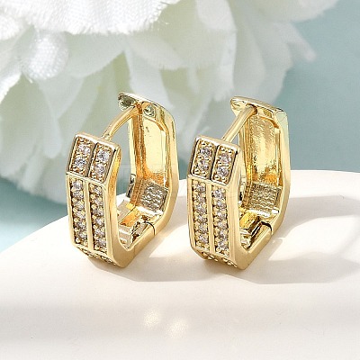 Brass Micro Pave Clear Cubic Zirconia Huggie Hoop Earrings EJEW-G473-09G-1