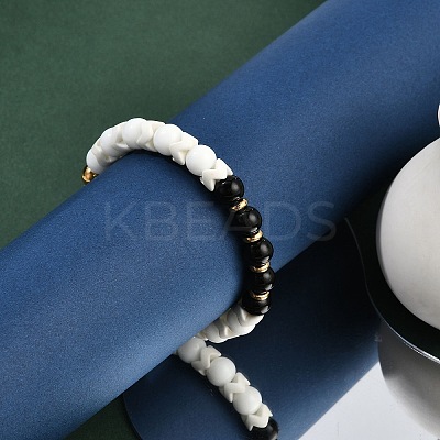 Ion Plating(IP) 304 Stainless Steel & Round Glass Beaded Stretch Bracelets for Women Men BJEW-M046-04G-1