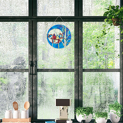Four Birds Acrylic Suncatchers AJEW-WH0258-459-1