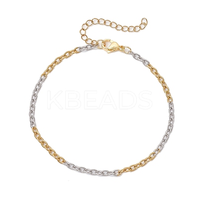 2Pcs 2 Colors Two Tone 304 Stainless Steel Textured Cable Chain Anklets AJEW-AN00681-1