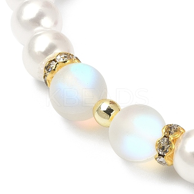 3Pcs 3 Color Synthetic Moonstone & Hematite & Plastic Pearl Beaded Stretch Bracelets Set BJEW-JB09507-1
