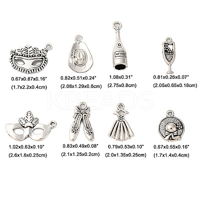 40Pcs 8 Styles Banquet Theme Tibetan Style Alloy Pendants TIBE-FP0001-09-1