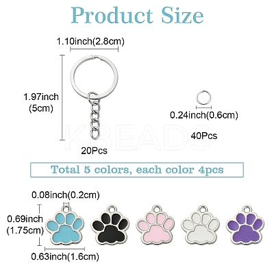 DIY Paw Print Alloy Enamel Pendants Keychain Making Kits DIY-YW0010-02-1