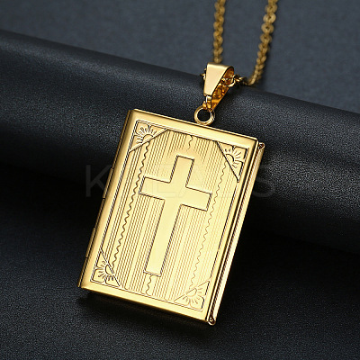 Stainless Steel Rectangle with Cross Pendant Necklace PW-WG74230-02-1
