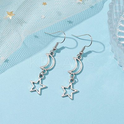 Moon & Star Hollow Alloy Dangle Earrings for Women EJEW-JE05627-1
