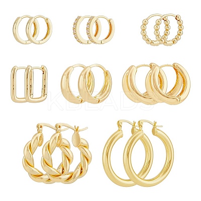 16Pcs 8 Style Ring & Rectangle & Twist Alloy & Brass Hoop Earrings Sets EJEW-FI0001-41-1