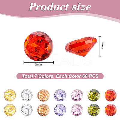420Pcs 7 Colors Cubic Zirconia Cabochons ZIRC-PH0001-53-1