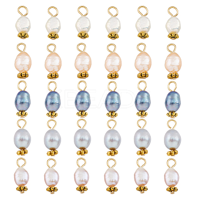 30Pcs 5 Colors Natural Freshwater Shell Rice Charms PALLOY-AB00092-1