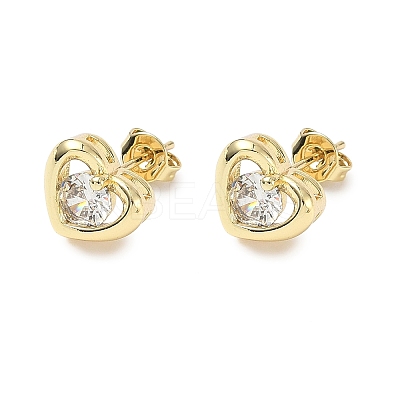 Brass Micro Pave Clear Cubic Zirconia Stud Earrings LS-EJEW-D323-06G-1