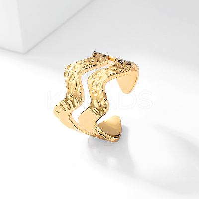201 Stainless Steel Geometric Wave Open Cuff Ring for Women LC2351-1