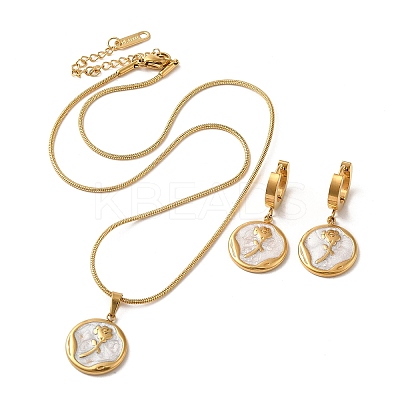 Ion Plating(IP) Flower Golden 304 Stainless Steel Jewelry Set with Enamel SJEW-H306-01G-01-1