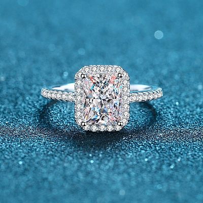 Rhodium Plated 925 Sterling Silver Micro Pave 8.2x4.9mm Moissanite Finger Rings for Women WG8E258-69-1