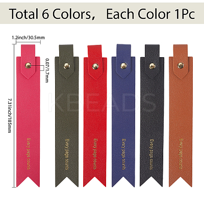 6Pcs 6 Colors PU Leather Bookmarks AJEW-SP0002-27-1
