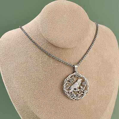 201 Stainless Steel Hollow Hummingbird Pendant Box Chain Necklaces for Women Men NJEW-M086-05P-1
