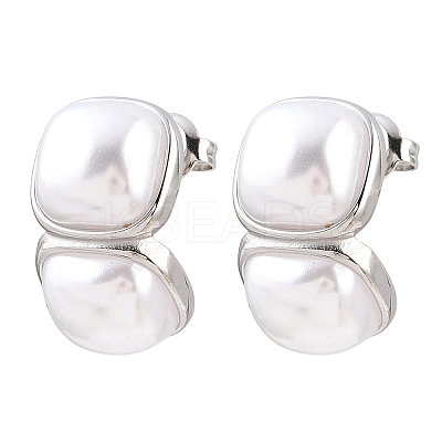 304 Stainless Steel & ABS Imitation Pearl Square Stud Earrings EJEW-Z155-02P-1