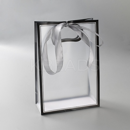 Rectangle Plastic Packaging Gift Bags with Hole Handle and Silk Ribbon ABAG-WH0044-61C-1