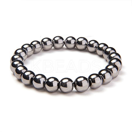 Silver Plate Non-magnetic Synthetic Hematite Round Beads Stretch Bracelets BJEW-PH0001-8mm-21-1