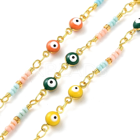 Evil Eyes Brass Ename Link Chains CHC-Q013-02G-1