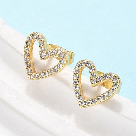 Brass Micro Pave Clear Cubic Zirconia Stud Earrings EJEW-C139-02G-1