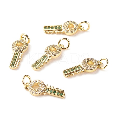 Brass Micro Pave Green & Clear Cubic Zirconia Pendants ZIRC-P094-02G-RS-1