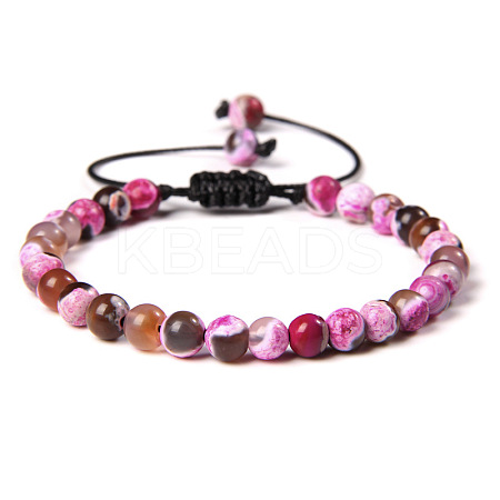 Natural Agate Round Bead Adjustable Braided Bracelets UO3136-23-1