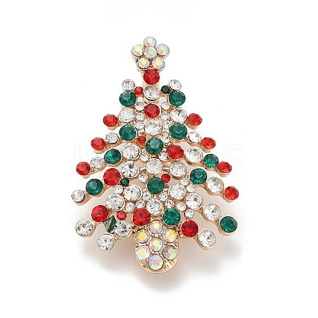 Christmas Tree Alloy Rhinestone Lapel Pins for Clothes JEWB-H033-08B-KCG-1