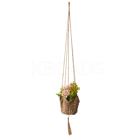 Jute Rope Weaving Flower Pots Net Pocket AJEW-WH20067-079-1