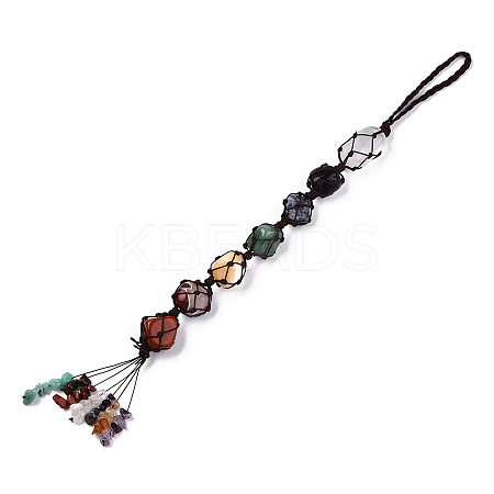 Nylon Thread Woven Natural Irregular Raw 7 Chakra Stones Curtain Tiebacks MAKN-YWC0001-03-1