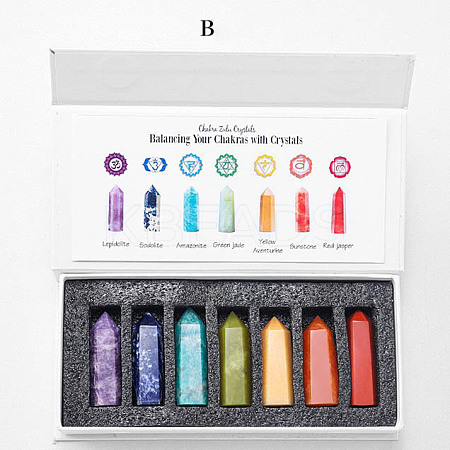 Point Tower Chakra Natural & Synthetic Mixed Stone Healing Stone Wands Set PW-WG19603-02-1