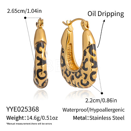304 Stainless Steel Enamel Leopard Print Oval Hoop Earrings ZW2316-1-1