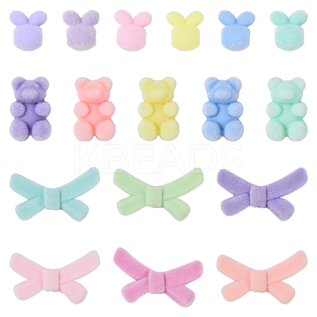 30Pcs 3 Styles Flocky Acrylic Bunny Beads OACR-YW0002-38-1